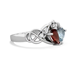 Garnet 'One Heart' Celtic Knot Claddagh 14K White Gold ring R5322