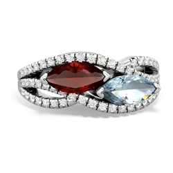 Garnet Diamond Rivers 14K White Gold ring R3070