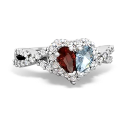 Garnet Diamond Twist 'One Heart' 14K White Gold ring R2640HRT