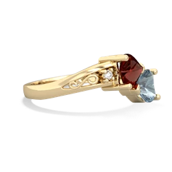 Garnet Snuggling Hearts 14K Yellow Gold ring R2178