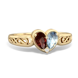 Garnet Filligree 'One Heart' 14K Yellow Gold ring R5070