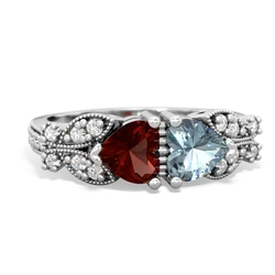 Garnet Diamond Butterflies 14K White Gold ring R5601