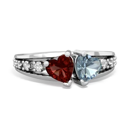 Garnet Heart To Heart 14K White Gold ring R3342