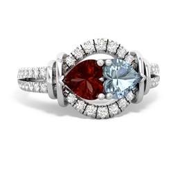 Garnet Art-Deco Keepsake 14K White Gold ring R5630