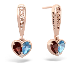 Garnet Filligree Heart 14K Rose Gold earrings E5070