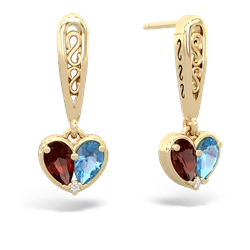 Garnet Filligree Heart 14K Yellow Gold earrings E5070