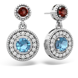 Garnet Halo Dangle 14K White Gold earrings E5319