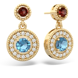 Garnet Halo Dangle 14K Yellow Gold earrings E5319