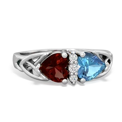 Garnet Celtic Knot Double Heart 14K White Gold ring R5040