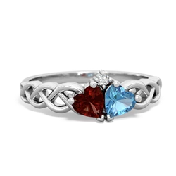 Garnet Heart To Heart Braid 14K White Gold ring R5870