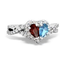 Garnet Diamond Twist 'One Heart' 14K White Gold ring R2640HRT