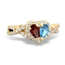 Garnet Diamond Twist 'One Heart' 14K Yellow Gold ring R2640HRT