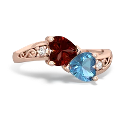 Garnet Snuggling Hearts 14K Rose Gold ring R2178