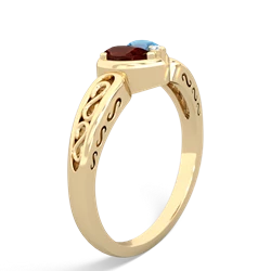 Garnet Filligree 'One Heart' 14K Yellow Gold ring R5070