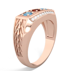 Garnet Three Stone Tire Tread Men's 14K Rose Gold ring R0520