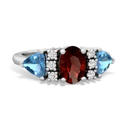 Garnet Antique Style Three Stone 14K White Gold ring R2186