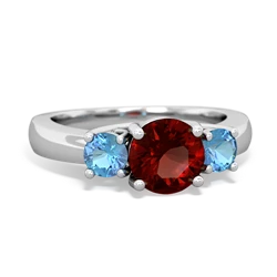 Garnet Three Stone Round Trellis 14K White Gold ring R4018