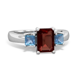 Garnet Three Stone Emerald-Cut Trellis 14K White Gold ring R4021