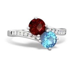 Garnet Channel Set Two Stone 14K White Gold ring R5303