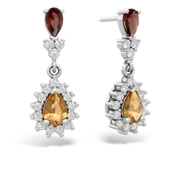 Garnet Halo Pear Dangle 14K White Gold earrings E1882