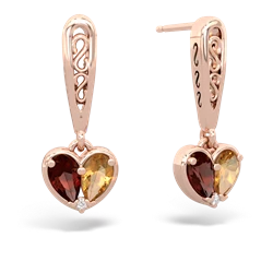 Garnet Filligree Heart 14K Rose Gold earrings E5070