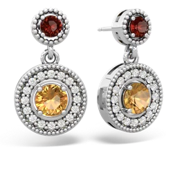 Garnet Halo Dangle 14K White Gold earrings E5319