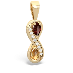 Garnet Diamond Infinity 14K Yellow Gold pendant P5390