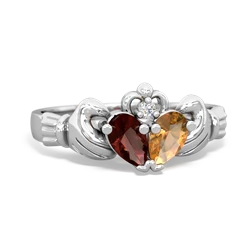 Garnet 'Our Heart' Claddagh 14K White Gold ring R2388