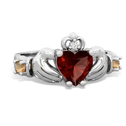 Garnet Claddagh Keepsake 14K White Gold ring R5245