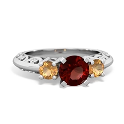 Garnet Art Deco Eternal Embrace Engagement 14K White Gold ring C2003