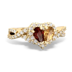 Garnet Diamond Twist 'One Heart' 14K Yellow Gold ring R2640HRT