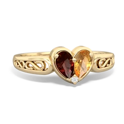 Garnet Filligree 'One Heart' 14K Yellow Gold ring R5070