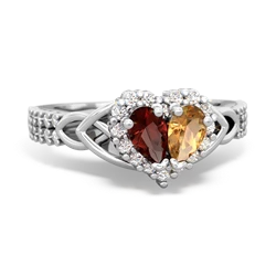 Garnet Celtic Knot Two Hearts As One 14K White Gold ring R2644HRT