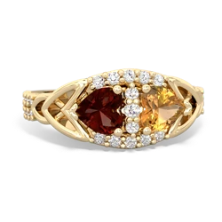 Garnet Sparkling Celtic Knot 14K Yellow Gold ring R2645