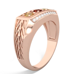 Garnet Three Stone Tire Tread Men's 14K Rose Gold ring R0520