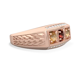 Garnet Three Stone Tire Tread Men's 14K Rose Gold ring R0520