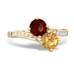 Garnet Channel Set Two Stone 14K Yellow Gold ring R5303