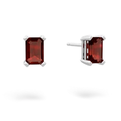 Garnet 6X4mm Emerald-Cut Stud 14K White Gold earrings E1855