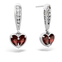 Garnet Filligree Heart 14K White Gold earrings E5070