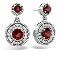 Garnet Halo Dangle 14K White Gold earrings E5319