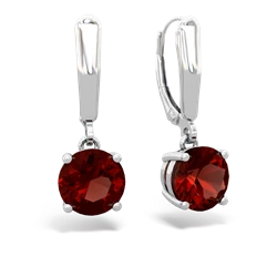 Garnet 8Mm  Round Lever Back 14K White Gold earrings E2788