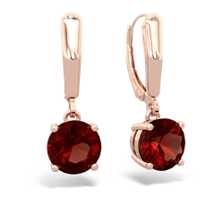 Garnet 8Mm Round Lever Back 14K Rose Gold earrings E2788