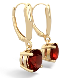 Garnet 8Mm Round Lever Back 14K Yellow Gold earrings E2788