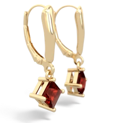 Garnet 6Mm Princess Lever Back 14K Yellow Gold earrings E2789