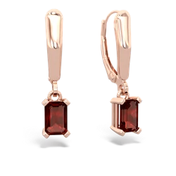 Garnet 6X4mm Emerald-Cut Lever Back 14K Rose Gold earrings E2855