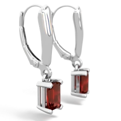 Garnet 6X4mm Emerald-Cut Lever Back 14K White Gold earrings E2855