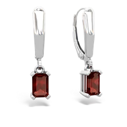 Garnet 6X4mm Emerald-Cut Lever Back 14K White Gold earrings E2855