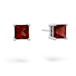 Garnet 5Mm Princess Cut Stud 14K White Gold earrings E1789