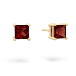 Garnet 5Mm Princess Cut Stud 14K Yellow Gold earrings E1789