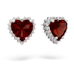 Garnet Sparkling Halo Heart 14K White Gold earrings E0391